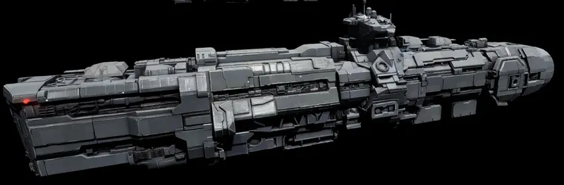 Broadside of the 400-metre hero ship. Alpha prototype art.
